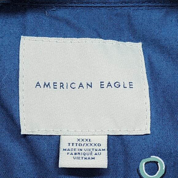 American Eagle Mens XXXL Button Down Shirt Blue Circle Print Short Sleeve Cotton - Picture 6 of 9